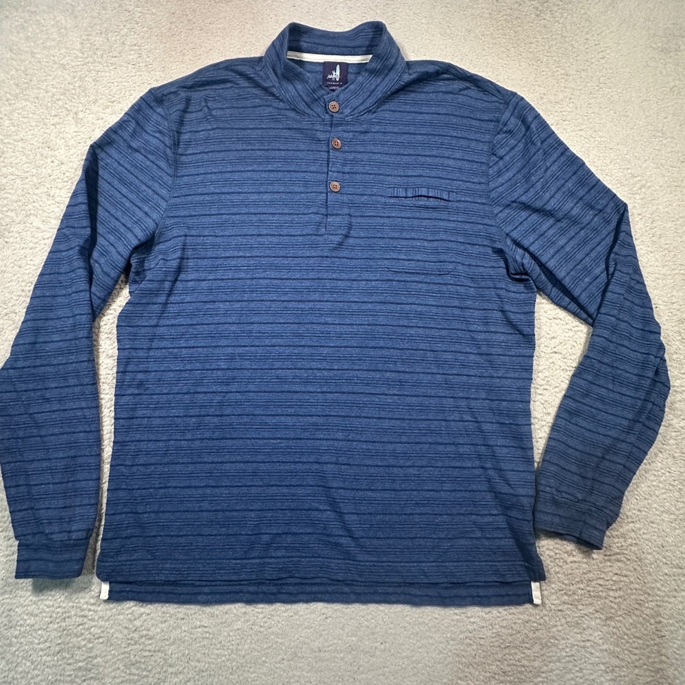 johnnie-O Rocky Indigo Jacquard Stripe Henley Long Sleeve Pullover Tee Mens L